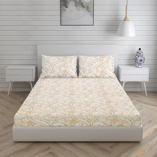 Home Stuff Since 1994 | 100% Cotton Moon BEDSHEET | 210 TC Printed Size Bedsheet for Double Bed with 2 Pillow Cover (Bed Sheet - 90 x 100 Inch) (Pillow Cover - 17 X 27 Inch) (Color - BEIGE LEAF) - Image 3