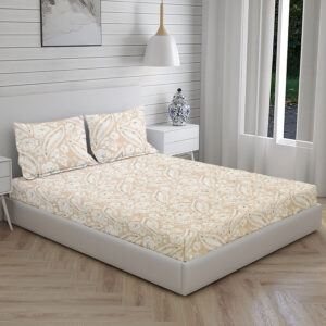 Home Stuff Since 1994 | 100% Cotton Moon BEDSHEET | 210 TC Printed Size Bedsheet for Double Bed with 2 Pillow Cover (Bed Sheet - 90 x 100 Inch) (Pillow Cover - 17 X 27 Inch) (Color - BEIGE LEAF)