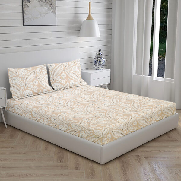 Home Stuff Since 1994 | 100% Cotton Moon BEDSHEET | 210 TC Printed Size Bedsheet for Double Bed with 2 Pillow Cover (Bed Sheet - 90 x 100 Inch) (Pillow Cover - 17 X 27 Inch) (Color - BEIGE LEAF)
