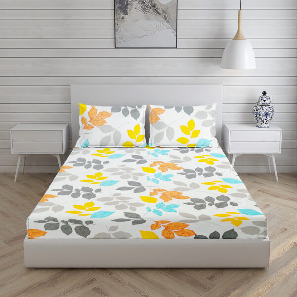 Home Stuff Since 1994 | 100% Cotton Moon BEDSHEET | 210 TC Printed Size Bedsheet for Double Bed with 2 Pillow Cover (Bed Sheet - 90 x 100 Inch) (Pillow Cover - 17 X 27 Inch) (Color - MULTI LEAF) - Image 3