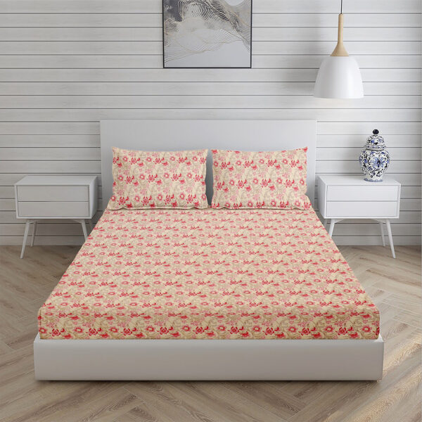 Home Stuff Since 1994 | 100% Cotton Moon BEDSHEET | 210 TC Printed Size Bedsheet for Double Bed with 2 Pillow Cover (Bed Sheet - 90 x 100 Inch) (Pillow Cover - 17 X 27 Inch) (Color - RED Flower) - Image 3