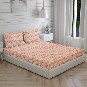 Home Stuff Since 1994 | 100% Cotton Moon BEDSHEET | 210 TC Printed Size Bedsheet for Double Bed with 2 Pillow Cover (Bed Sheet - 90 x 100 Inch) (Pillow Cover - 17 X 27 Inch) (Color - RED Flower)