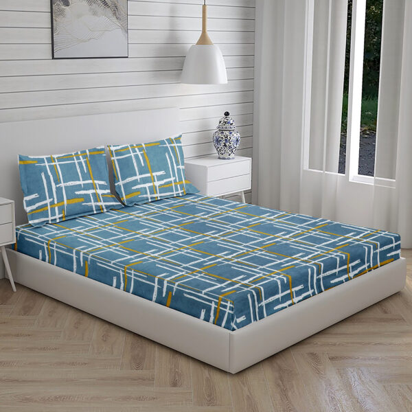 Home Stuff Since 1994 | 100% Cotton Moon BEDSHEET | 210 TC Printed Size Bedsheet for Double Bed with 2 Pillow Cover (Bed Sheet - 90 x 100 Inch) (Pillow Cover - 17 X 27 Inch) (Color - GREY LINE)