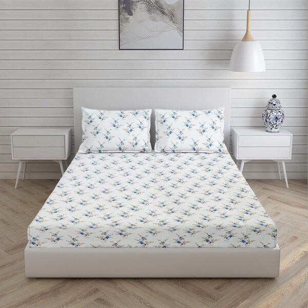 Home Stuff Since 1994 | 100% Cotton Moon BEDSHEET | 210 TC Printed Size Bedsheet for Double Bed with 2 Pillow Cover (Bed Sheet - 90 x 100 Inch) (Pillow Cover - 17 X 27 Inch) (Color - WHITE & BLUE) - Image 3
