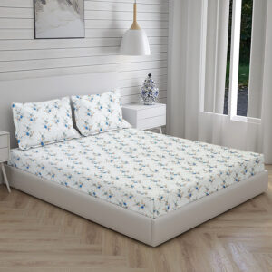 Home Stuff Since 1994 | 100% Cotton Moon BEDSHEET | 210 TC Printed Size Bedsheet for Double Bed with 2 Pillow Cover (Bed Sheet - 90 x 100 Inch) (Pillow Cover - 17 X 27 Inch) (Color - WHITE & BLUE)