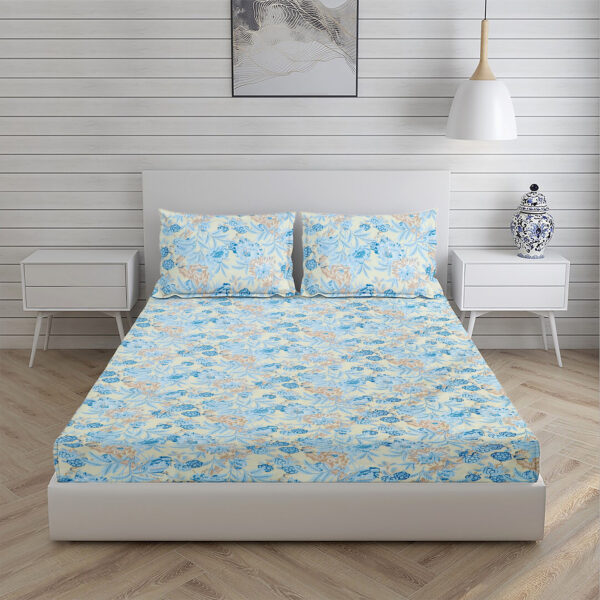Home Stuff Since 1994 | 100% Cotton Moon BEDSHEET | 210 TC Printed Size Bedsheet for Double Bed with 2 Pillow Cover (Bed Sheet - 90 x 100 Inch) (Pillow Cover - 17 X 27 Inch) (Color - Sky Floral) - Image 3