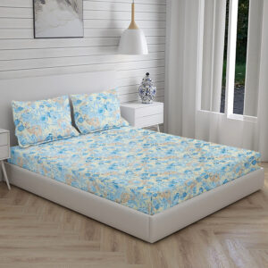 Home Stuff Since 1994 | 100% Cotton Moon BEDSHEET | 210 TC Printed Size Bedsheet for Double Bed with 2 Pillow Cover (Bed Sheet - 90 x 100 Inch) (Pillow Cover - 17 X 27 Inch) (Color - Sky Floral)