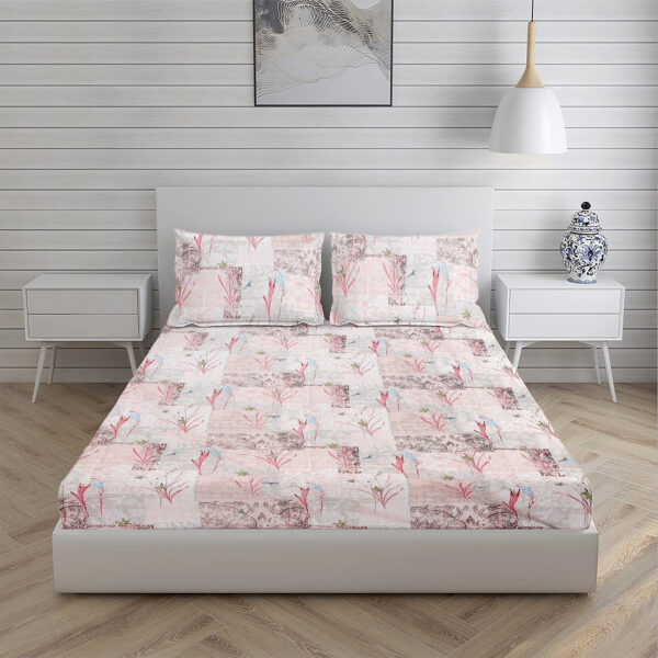 Home Stuff Since 1994 | 100% Cloud Cotton | 220 TC Premium Printed King Size Bedsheet for Double Bed with 2 Pillow Cover (Bed Sheet - 108 x 108 Inch) (Pillow Cover - 17 X 27 Inch) (Color - PINK) - Image 3