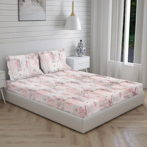 Home Stuff Since 1994 | 100% Cloud Cotton | 220 TC Premium Printed King Size Bedsheet for Double Bed with 2 Pillow Cover (Bed Sheet - 108 x 108 Inch) (Pillow Cover - 17 X 27 Inch) (Color - PINK)