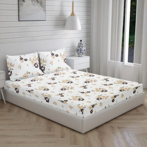 Home Stuff Since 1994 | 100% Cotton Moon BEDSHEET | 210 TC Printed Size Bedsheet for Double Bed with 2 Pillow Cover (Bed Sheet - 90 x 100 Inch) (Pillow Cover - 17 X 27 Inch) (Color - WHITE FLOWER)