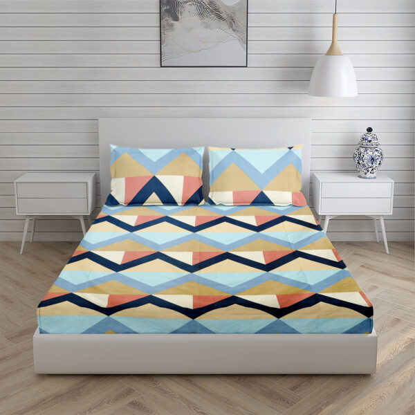Home Stuff Since 1994 | 100% Cotton Moon BEDSHEET | 210 TC Printed Size Bedsheet for Double Bed with 2 Pillow Cover (Bed Sheet - 90 x 100 Inch) (Pillow Cover - 17 X 27 Inch) (Color - BLUE ZIG ZAG) - Image 3