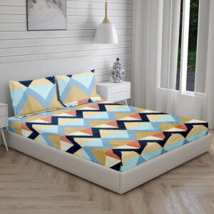 Home Stuff Since 1994 | 100% Cotton Moon BEDSHEET | 210 TC Printed Size Bedsheet for Double Bed with 2 Pillow Cover (Bed Sheet - 90 x 100 Inch) (Pillow Cover - 17 X 27 Inch) (Color - BLUE ZIG ZAG)