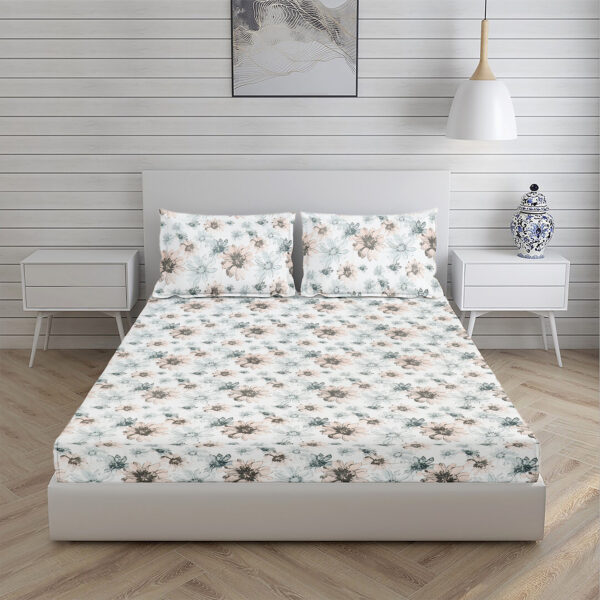 Home Stuff Since 1994 | 100% Cotton Moon BEDSHEET | 210 TC Printed Size Bedsheet for Double Bed with 2 Pillow Cover (Bed Sheet - 90 x 100 Inch) (Pillow Cover - 17 X 27 Inch) (Color - BEIGE FLOWER) - Image 3