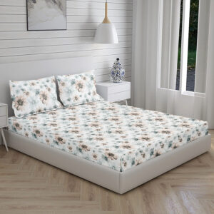Home Stuff Since 1994 | 100% Cotton Moon BEDSHEET | 210 TC Printed Size Bedsheet for Double Bed with 2 Pillow Cover (Bed Sheet - 90 x 100 Inch) (Pillow Cover - 17 X 27 Inch) (Color - BEIGE FLOWER)