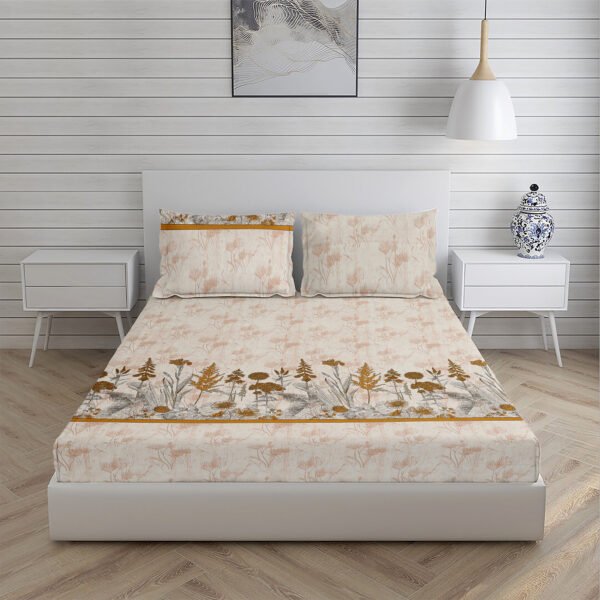 Home Stuff Since 1994 | 100% Cloud Cotton | 220 TC Premium Printed King Size Bedsheet for Double Bed with 2 Pillow Cover (Bed Sheet - 108 x 108 Inch) (Pillow Cover - 17 X 27 Inch) (Color - BEIGE) - Image 3
