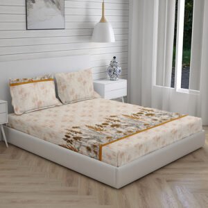 Home Stuff Since 1994 | 100% Cloud Cotton | 220 TC Premium Printed King Size Bedsheet for Double Bed with 2 Pillow Cover (Bed Sheet - 108 x 108 Inch) (Pillow Cover - 17 X 27 Inch) (Color - BEIGE)