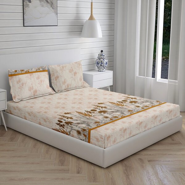 Home Stuff Since 1994 | 100% Cloud Cotton | 220 TC Premium Printed King Size Bedsheet for Double Bed with 2 Pillow Cover (Bed Sheet - 108 x 108 Inch) (Pillow Cover - 17 X 27 Inch) (Color - BEIGE)