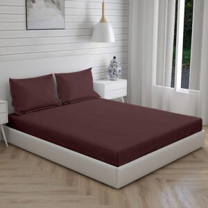 Home Stuff Since 1994 | 100% Solid Strip Cotton | 300 TC Hotel Strip Queen Size Bedsheet for Double Bed with 2 Pillow Cover (Bed Sheet - 90 x 100 Inch) (Pillow Cover - 17 X 27 Inch) (Color - Coffee)