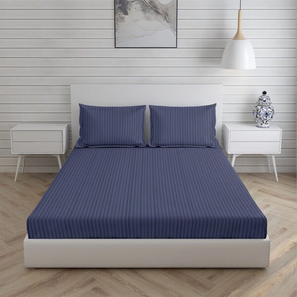 Home Stuff Since 1994 | 100% Solid Strip Cotton | 300 TC Hotel Strip Queen Size Bedsheet for Double Bed with 2 Pillow Cover (Bed Sheet - 90 x 100 Inch) (Pillow Cover - 17 X 27 Inch) (Color - GREY) - Image 3