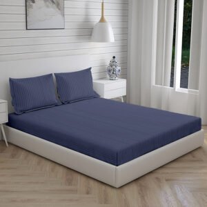 Home Stuff Since 1994 | 100% Solid Strip Cotton | 300 TC Hotel Strip Queen Size Bedsheet for Double Bed with 2 Pillow Cover (Bed Sheet - 90 x 100 Inch) (Pillow Cover - 17 X 27 Inch) (Color - GREY)