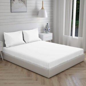 Home Stuff Since 1994| Double Bedsheet with 2 Pillow Covers, 300 TC Ultra Satin Premium Bedding Set, Aesthetic Home Décor, Gift for Couples, Wedding, Anniversary, Date Night - White